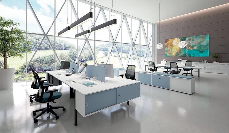 Planned office layout with workstations and collaborative space